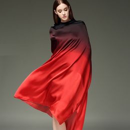 Overtijden zwart / rode schaduw zijde satijn vrouwen zijderups fijne grote maat sjaal sjaal nieuwe mode shawl sunscreen sjaals 122801 S18101904