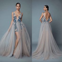 Overskirts Berta Evening Plunging V Neck Backless Prom jurk met toegewezen kralen vloerlengte feestjurken Es