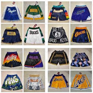 Ovo Mannen Team Stitched Just Don Basketball Pocket Retro Shorts Topkwaliteit Justdon Hip Pop Broek met zakken Rits Sweatpants Short