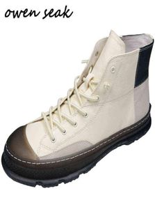 Owen Seak Men Chaussures décontractées Boots Boots Trainers de luxe réels en cuir Lace Up Boots d'hiver Marque Flat Black Chaussures J2207144685173