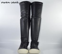 Owen Seak Women Chaussures sur les bottes hautes du genou Trainers de luxe Lace Up Winter Casual Marque Zip Snow Flats Noir Big Size 2111043438927