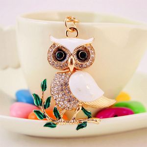 Owl Branch White Crystal Bag Hanger Metalen Rhinestone Handtas Auto Sleutelhanger Sleutelhanger Bruiloft Gunst Party Gift