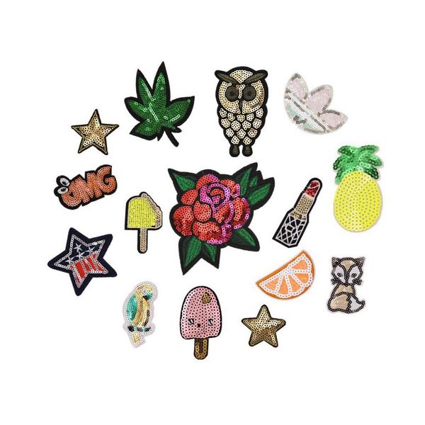 Badges chat hibou broderies à paillettes pour sac à vêtements, fer sur rayures, autocollants pour vêtements, 15 Styles, livraison directe