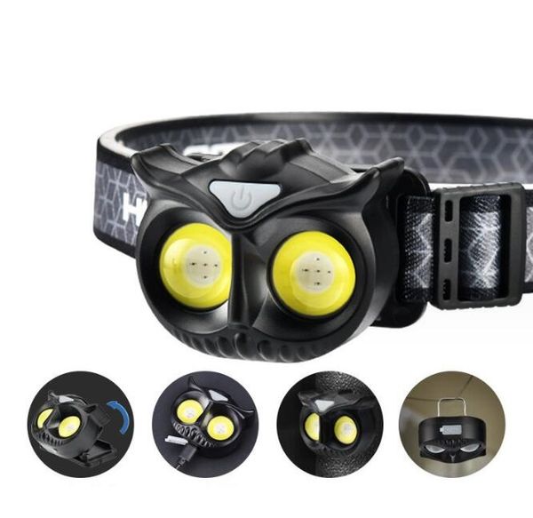 Linterna frontal Owl Cob, recargable tipo c, luces de caza giratorias portátiles, linterna Led para cabeza con imán Usb, lámpara de cabeza de pesca