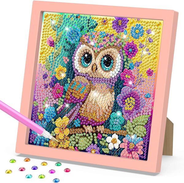 OWL Diamond Painting Kits for Kids with Cadre, DIY Easy Kids Gem Art Kit Art and Crafts for Girls and Boys Adult Beginners Diamond Art LL