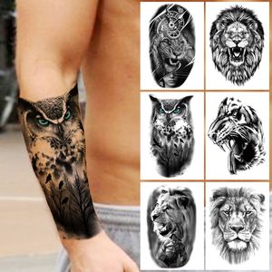 Uil Bos Tijdelijke Tattoo Voor Mannen Vrouwen Kinderen Jongens Leeuw Nep Monster Tattoos Sticker Kompas Zwart Water Transfer Tatoos Arm