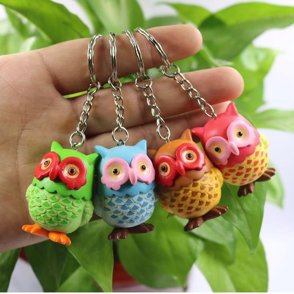 Hibou porte-clés sac voiture porte-clés mignon Animal oiseau pendentif Figure porte-clés cadeau d'anniversaire 4 couleurs mélange 24 pièces/lot en gros