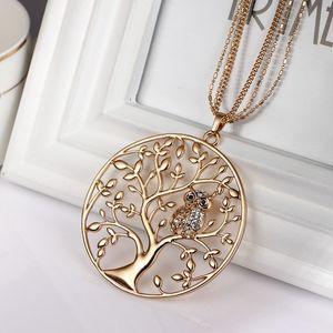 Owl Life Tree Necklace Hanger Ketting Sieraden Accessoire Dames Mode Zilver Rose Goud Kleur Keten Kristal Lange Kettingen Hangers