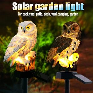 Búho Luz solar con panel solar Búho para asustar a los pájaros Lámpara de césped IP65 Decoraciones resistentes al agua con estaca para jardín Patio Patio Patio Camino led