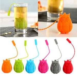 Búho coladores de té lindo silicona Fliter colador bolsas de té grado alimenticio hojas sueltas té infusor filtro difusor 6 colores P1118