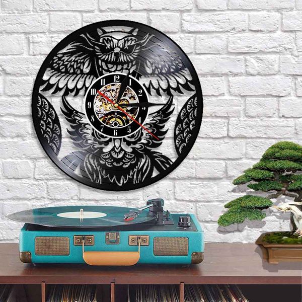 Hibou mur art décor horloge chouette oiseau rétro en vinyle