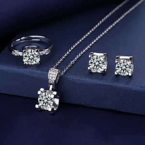 Ox -hoofd Moissanite Diamond Jewelry Set 925 Sterling Silver Party Wedding Rings oorbellen ketting voor vrouwelijke bruids sets cadeau 332W