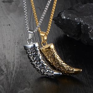 Colliers avec pendentif en corne de bœuf pour femmes et hommes, bijoux Hip Hop en acier inoxydable pour le cou, cadeaux de noël à la mode pour petite amie, vente en gros