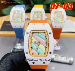 OXF Candy Miyota 6T51 Reloj automático para mujer para mujer Colección Marshmallow BonBon Caja de cerámica blanca Correa de caucho naranja 6 estilos Puretime01 0703e5