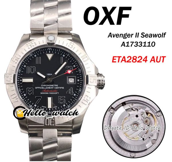 OXF New II Dive Seawolf 45mm A1733010.B906 ETA A2824 Montre automatique pour homme Cadran noir 5ATM Top Bracelet en acier inoxydable Montres Hello_Watch