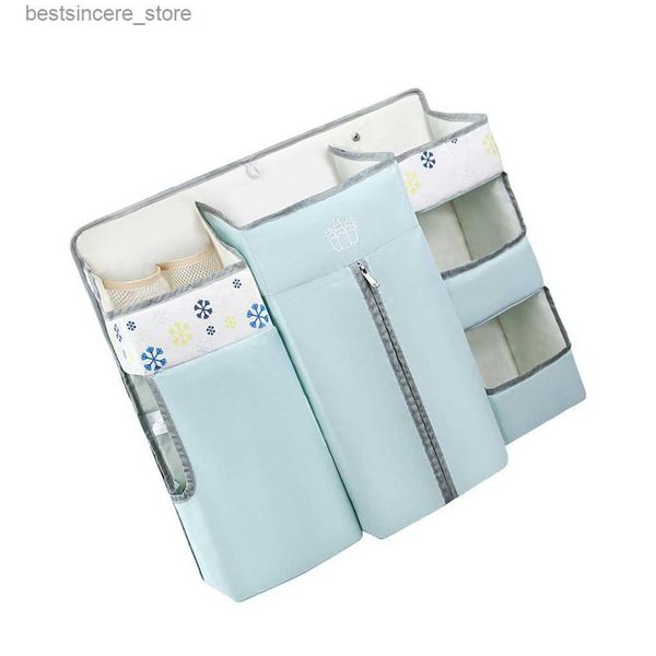 Oxford Cloth Baby Cuna Organizador Multi-bolsillo Bolsillo de malla Montado en riel Colgando Ropa de cama Tejidos Bolsa de almacenamiento infantil L230522