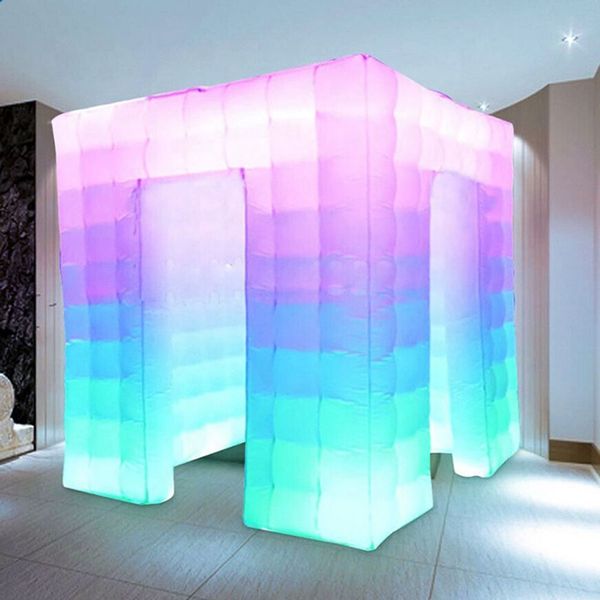 Tela de oxford blanco tamaño de color 2.5/3m 2 tiras LED Tienda de fotomatón de fotomatón inflable para boda de fiesta con 2 puertas