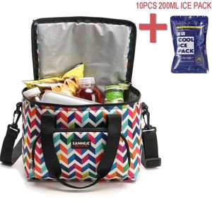 Oxford Double Layer Cooler Lunch Bag Gedrukt Geïsoleerde Thermische Voedsel Picknick Handtas Draagbare Schouder Lunchbox Tote 210818