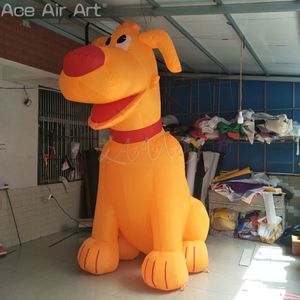 Modèle de chien orange décoratif gonflable de 3m H maquette extérieure de chien avec souffleur d'air pour la publicité ou la promotion dans l'animalerie