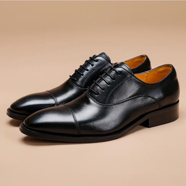 Zapatos de negocios Oxford a la moda para hombre, zapatos de diseñador de oficina de estilo sólido, los mejores zapatos hechos a mano de cuero genuino para hombre D2A8
