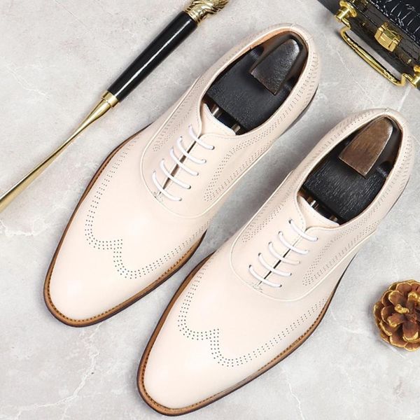 Oxford Shoes Genuine Spring/Autumn 215 Business Leather Vestido Hombre Británico Tamaños Formal Big Tamaños informales Retro Beige blanco 38 194