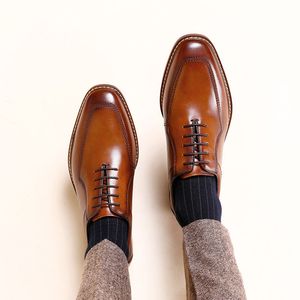 Oxford – chaussures habillées en cuir véritable pour hommes, chaussures formelles italiennes, classiques de fête, noires, hautes coréennes