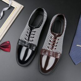 Oxford Men Shoes British Personality Double Houndstooth PU Bow Tie Fashion Business Casual Wedding Party Daily AD132
