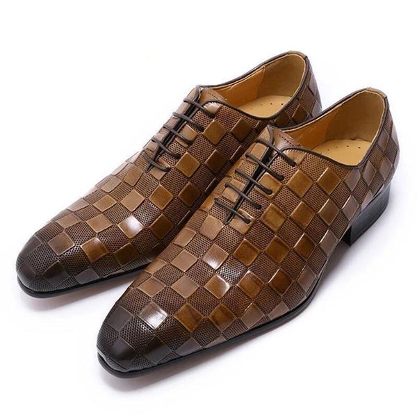 Oxford hommes chaussures affaires décontracté noir marron classique à carreaux à lacets Gentleman chaussures habillées confortables