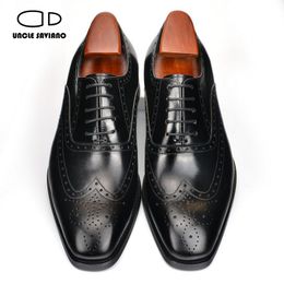 Oxford oncle Brogue Saviano Mariage formel Best Man Shoe Fashion Fashion Fashion Habnit Geuthesine Leather Shoes For Men 9016 S