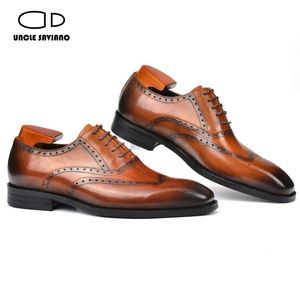 Oxford Oom Saviano Dress Fashion Formal Best Man Shoe Business Echte lederen brogue schoenen voor mannen Origineel S