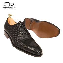 Oxford oncle Saviano Robe Fashion Wedding Party Best Man Shoe Shoe Italian Designer Woved Leather Chaussures pour hommes S