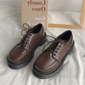 Oxfords Black Brown Vintage Flats Shoes Women 2023 Autumn Summer Fashion Comfortabel Lace Up Platform Oxford Loafers Casual Boat Shoes