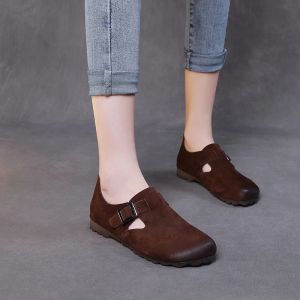 Oxfords cuir rétro nostalgique Mary Jane chaussures plates brun bois sauvages vieux films avec chaussures pour femmes vieil homme grand-mère vache