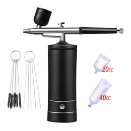 Zuurstofinjector Mini-luchtcompressorset Borstelverfspuitpistool Airbrush voor Nail Art Tattoo Craft Cake Nano Fog Mistspuit 240322