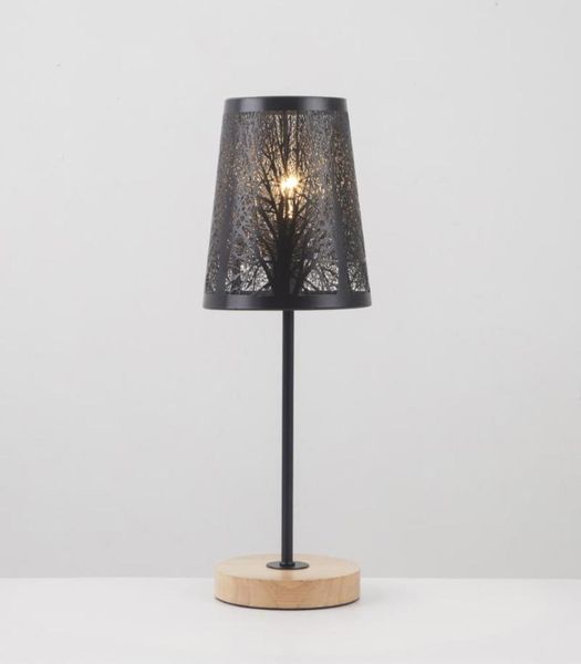Lámpara de noche de oygroup con palo de metal de madera y lámpara de lámpara hueca E14 Lámpara de mesa para dormitorios Dinmo de habitación de niñas Din4772305