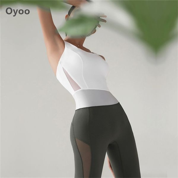 Oyoo vêtements de sport maille yoga combinaison dos nu ensemble d'entraînement mince costume de sport femmes ballet danse body-soutien-gorge leggings 210802