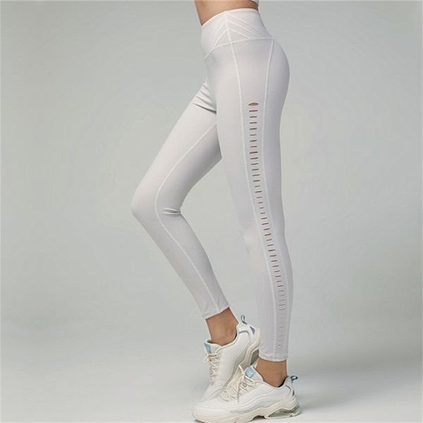 Oyoo Tummy Control Blanc Sport Leggings Taille Haute Pantalon De Yoga Nylon Flex Sport Pantalon Femmes Non Voir À Travers Athlétique Legging 201014