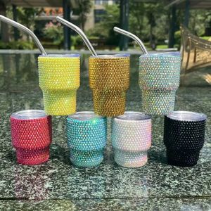 OZ 2 Bling Crystal Mini 2oz Borrelglas Kristallen Tumbler met Stro Deksel Strass Tumble oz s