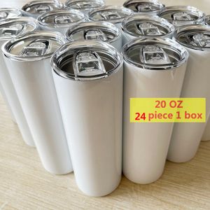 Oz 20 Skinny Tumblers US Warehouse Blancs en acier inoxydable 20oz Gobelet à sublimation Oz droit