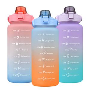 Oz BPA Free Portable L Sports Tumbler Motivational Botella de agua de plástico con marcador de tiempo Manejo de paja