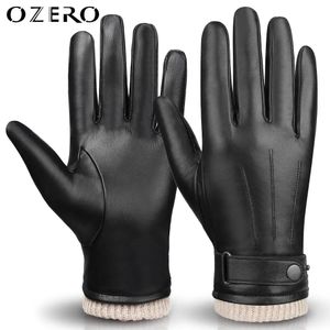 Ozero Hombres Guantes de moda de invierno de cuero Nappa Pantalla táctil de cachemir Botón cálido Motocicleta negra Conducción al viento 5022 231221