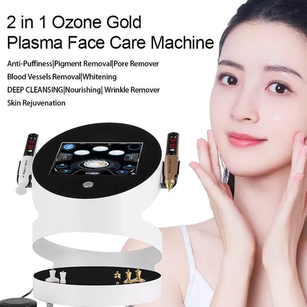 Ozono Gold Plasma 2 en 1 revitalización de la piel estiramiento facial eliminación de papada cicatriz imperfecciones eliminación de arrugas pluma de belleza