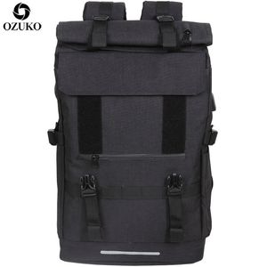 Ozuko 40L Sac à dos de voyage à grande capacité Men USB Charge ordinateur portable sac à dos pour adolescents Multifonction Travel Male Bold Bag 211203224X