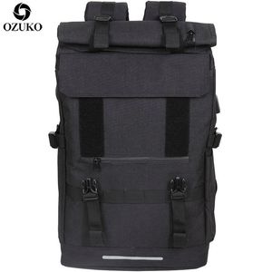 Ozuko 40L Sac à dos de voyage à grande capacité Men USB Charge ordinateur portable sac à dos pour adolescents Multifonction Travel Male Bold Bag 211203302B