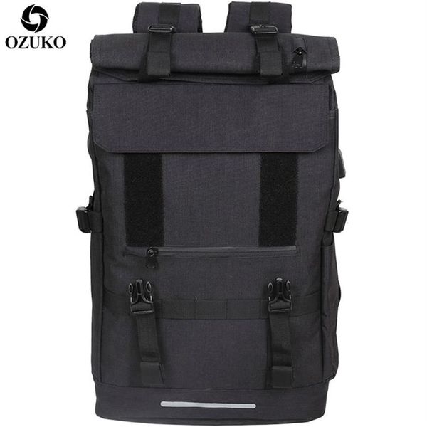 Ozuko 40L Sactullage de voyage de grande capacité Men Men USB Charge ordinateur portable sac à dos pour adolescents Multifonction Travel Male Bold Bag 211203294I