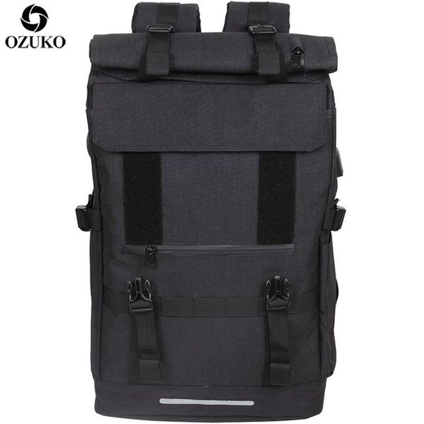 Ozuko 40L Sactullage de voyage à grande capacité Men Men USB Charge ordinateur portable sac à dos pour adolescents Multifonction Travel Male Bold Bag 211203181J