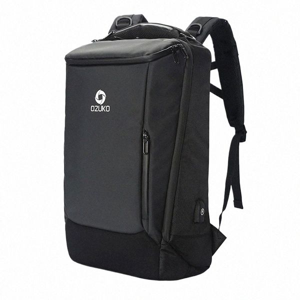 Ozuko Hombres 17 pulgadas Mochila para computadora portátil Multifuncti Gran capacidad Mochilas impermeables Male Busin Bolsas de viaje Carga USB Mochila J3c7 #