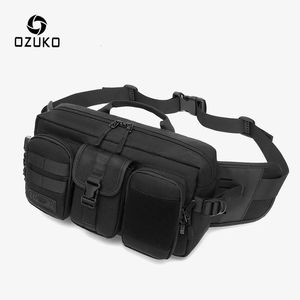 OZUKO sac de taille pour hommes mode Sports de plein air sacs de poitrine mâle étanche Fanny ceinture Pack hanche Bum bandoulière grande pochette Molle 231220