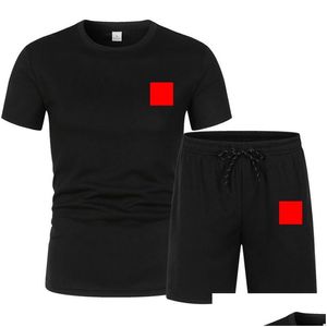 P Designer T-shirt Tracksuits Heren T-shirt Shorts Set Zomer Ademend Casual lopende mode Gedrukt mannelijk merk Sportpak Drop del Dhs4o
