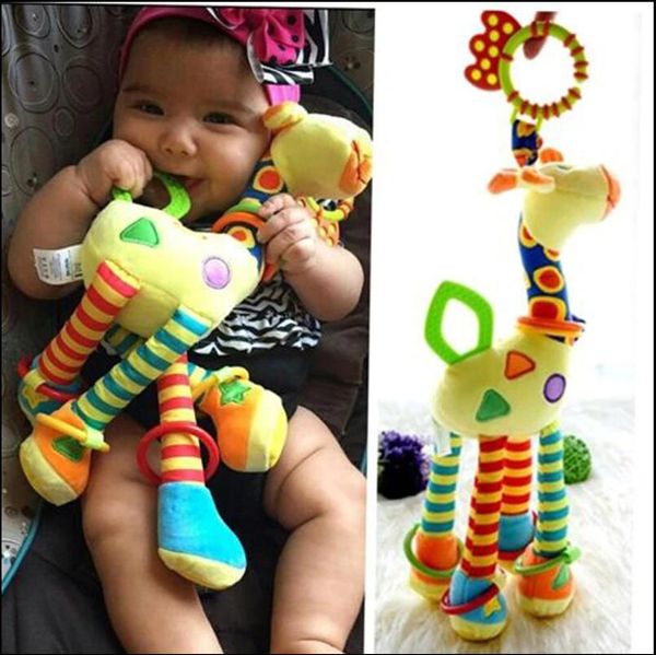 P bonecas brinquedos infantis desenvolvimento do bebê girafa animal sinos chocalhos lidar com carrinho pendurado mordedor 0-12 meses entrega de gota ot4va